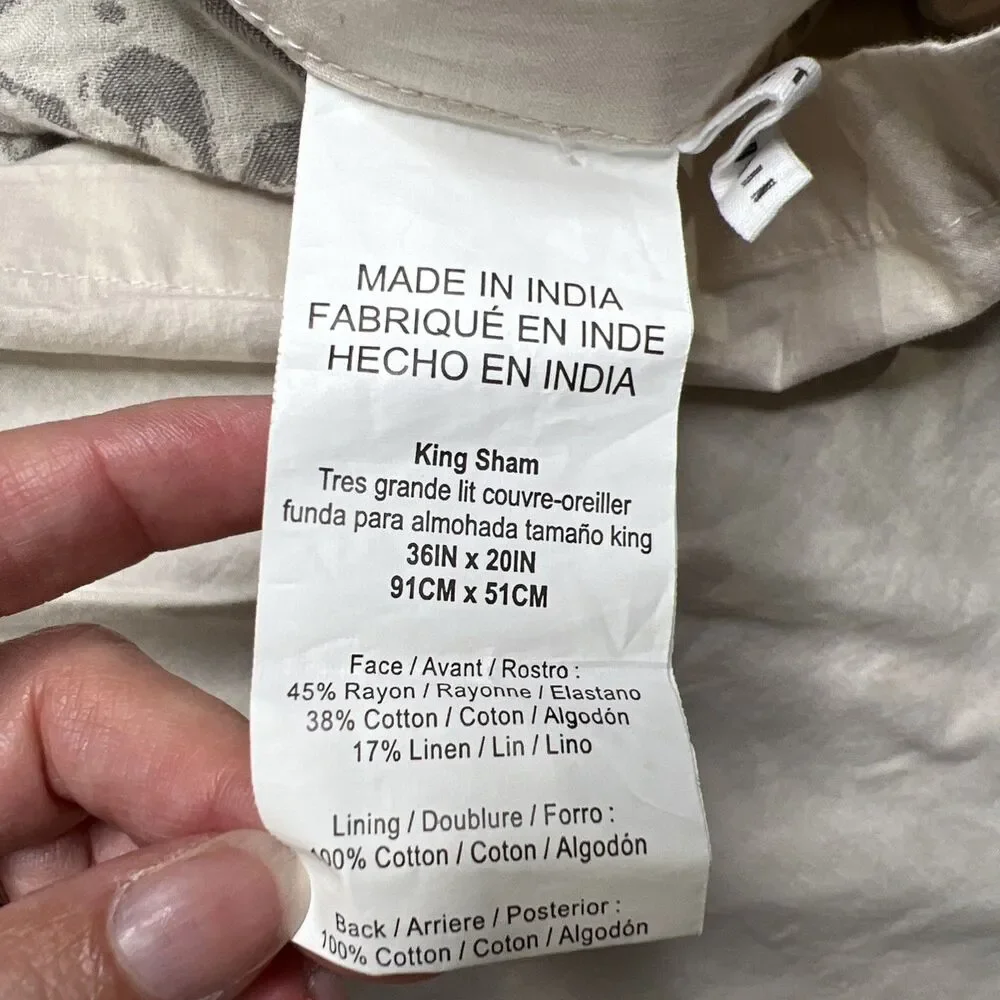 Pottery Barn Stella Damask Printed King Size Pillow Sham Gray